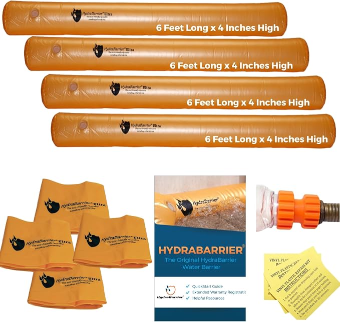 Watershed Innovations Best Sandbag Alternative - Hydrabarrier Standard 6 Foot Length 4 Inch Height. - Water Diversion Tubes that are the Lightweight, Re-usable, and Eco-Friendly - Bulk - 4 Pack