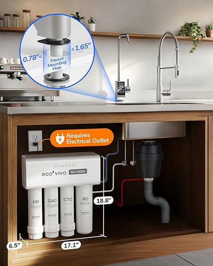 Ecoviva RO800G Tankless 9-Stage Commercial Reverse Osmosis Water Filtration System, NSF/ANSI 58, 800GPD German Design 3:1 Pure to Drain,10 Years Fully Sealed Solid & Reliable, Alkaline PH+