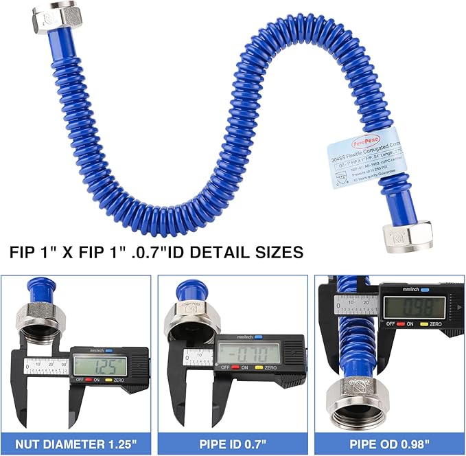 2 Pack, Upgrade Hot & Cold Water Heater Hose, 1" FIP x 1" FIP x 24 in Length Stainless Steel Corrugated Water Line Connector For Water Softener Tanks, Rubber Coating Red & Blue