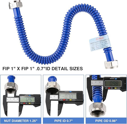 2 Pack, Upgrade Hot & Cold Water Heater Hose, 1" FIP x 1" FIP x 24 in Length Stainless Steel Corrugated Water Line Connector For Water Softener Tanks, Rubber Coating Red & Blue