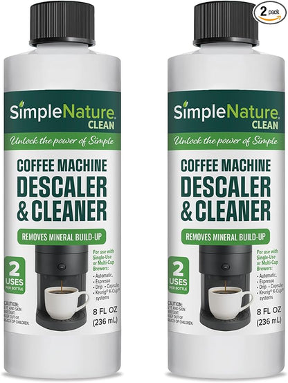 SimpleNature Coffee Descaler (8 fl oz, 2 pack) - Plant-Based Formula Removes Limescale & Buildup from Espresso, Drip, Pod & Single-Serve Machines | Improves Performance & Brew Quality