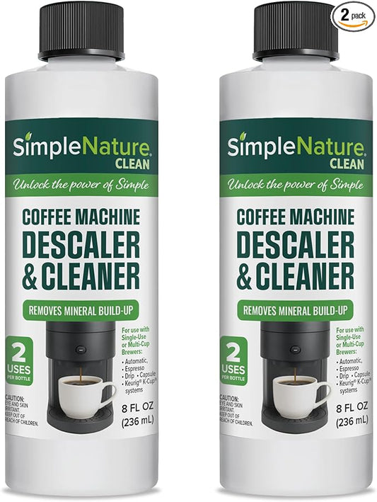 SimpleNature Coffee Descaler (8 fl oz, 2 pack) - Plant-Based Formula Removes Limescale & Buildup from Espresso, Drip, Pod & Single-Serve Machines | Improves Performance & Brew Quality