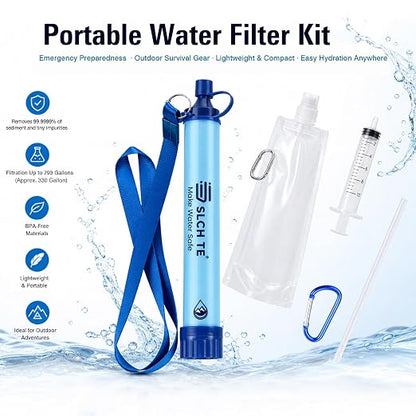 Portable Water Filter Straw Kit, 0.01 Mmicron Reusable Water Filtration, 5-in-1 Survival Gear for Camping, Hiking, Emergency, 1 Pack