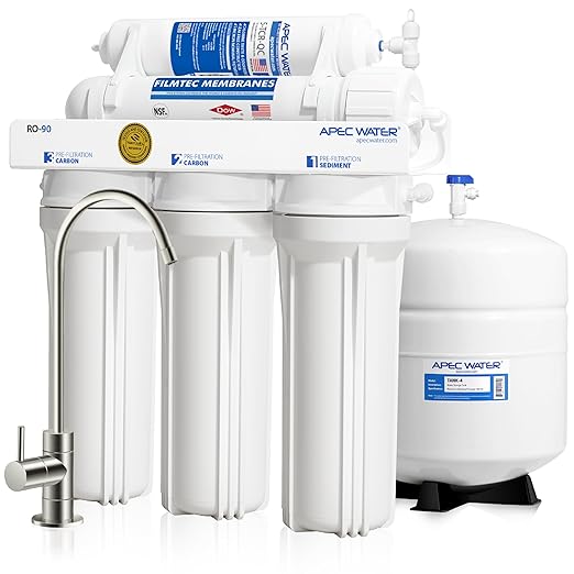 APECWaterSystems APEC Water Systems RO-90 Ultimate Series Top Tier Supreme Certified High Output 90 GPD Ultra Safe Reverse Osmosis Drinking Water Filter System, Chrome Faucet