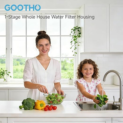 Whole House Water Filter Housing equiped with 20"x4.5" PP Sediment Filters for Well and City Water, Pre-Filtration System for Home, 1" NPT Port, (Housing + PP Filter Combo)