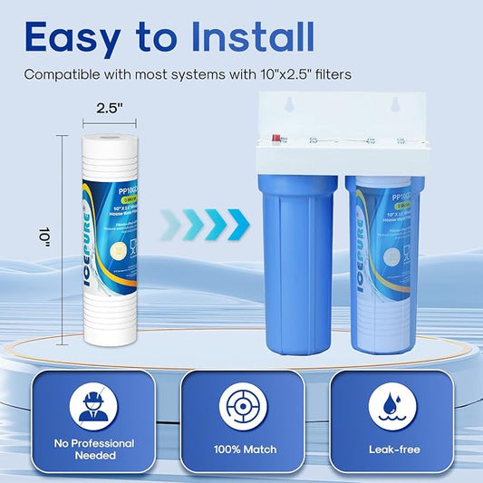 ICEPURE 5 Micron 10" x 2.5" Whole House Sediment Home Grooved Water Filter Cartridge Replacement for AO-WH-PREV-R2, AP110, AB-SGR5M, GXWH20S, 3PACK