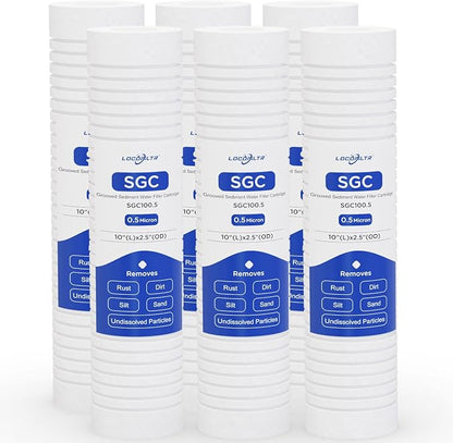 0.5 Micron 10" x 2.5" PP Grooved Sediment Water Filter Cartridge, 6 Pack | Gradient Density | Whole House Water Filter Replacement for P1, AP110, WHKF-GD05, SGC-25-1005 & Any Standard 10 inch RO Unit