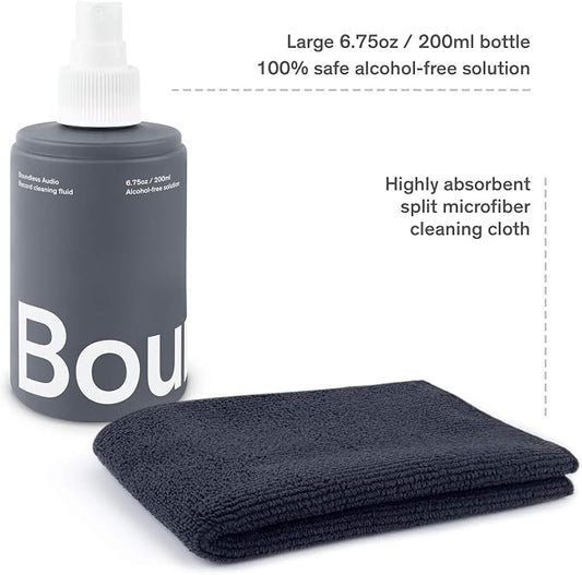 Boundless Audio Record Cleaning Solution - 6.75oz Vinyl Cleaner Fluid, Vinyl Cleaner Cloth & Record Label Protector