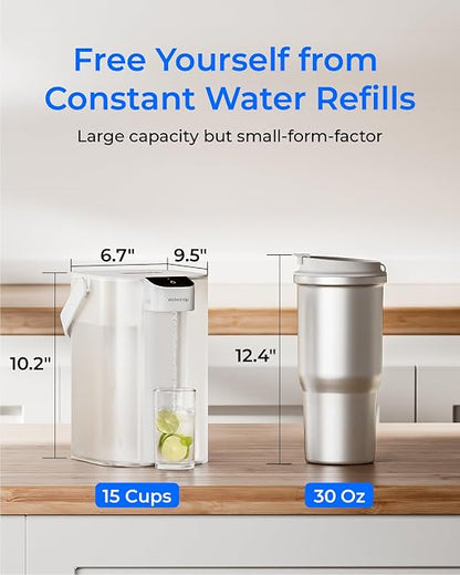 Waterdrop ED01W Electric Water Filter Pitcher with 4 Filters, 15-Cup, White | NSF/ANSI 42&53&401&372, Reduce 99.6% of Lead and 45+ Impurities, Rechargeable Instant Dispenser, Does not Lower TDS