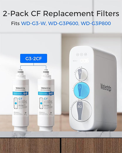 Waterdrop G3-2CF Filter, Replacement for Waterdrop G3-W & G3P600 & G3P800 Reverse Osmosis System, Pack of 2 G3-N1CF, 6-month Lifetime
