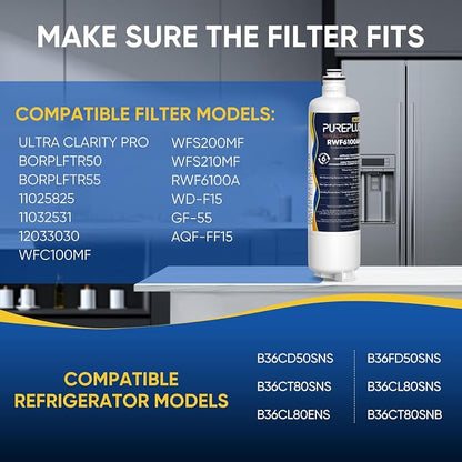 PUREPLUS BORPLFTR50 Replacement for Bosch 11025825 Ultra Clarity Pro Refrigerator Water Filter, Compatible with 12033030, 12028325,11025825, BORPLFTR55, WFC100MF, B36CT80SNS, B36CL80ENS, 2Pack