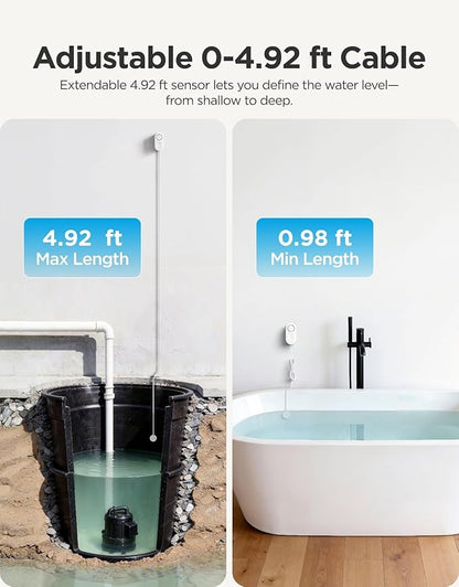 GoveeLife Upgraded Smart Water Leak Detector 1s with 4.92 ft Cable, 1 Pack | WiFi Water Sensor with SMS/Email/APP Push and Sound Alarm, 5Yr Battery Life, IP66, Suit for Home, Basement, Kitchen, Cabin/RV
