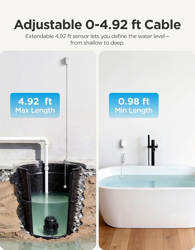 GoveeLife Upgraded Smart Water Leak Detector 1s with 4.92 ft Cable, 3 Pack | WiFi Water Sensor with SMS/Email/APP Push and Sound Alarm, 5Yr Battery Life, IP66, Suit for Home, Basement, Kitchen, Cabin/RV