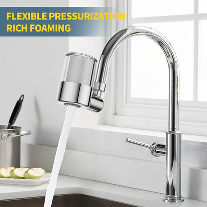 Splash-proof sink faucet extender aerator water filter, 720° rotatable faucet aerator, 2-mode spray, removes chlorine, taste, odor, suitable for kitchen/bathroom, 4 filter replacements