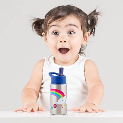 Stephen Joseph Stainless Steel Water Bottles, 18 OZ, Straw lid, Reusable tumbler, Insulated, Rainbow