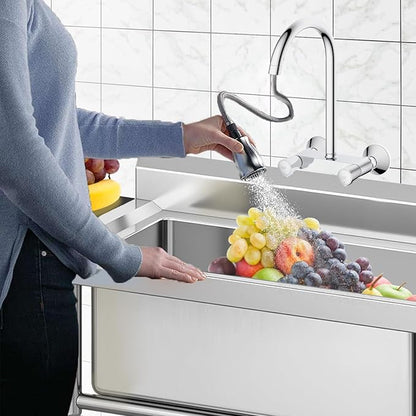 Garvee Outdoor Freestanding Stainless Steel Utility Sink, Commercial Single Bowl Prep Sink with Backsplash for Kitchen, Restaurant, Laundry, Garage, Bar & Workshop – Easy Clean & Anti-Splash Design