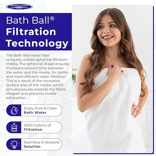 Crystal Quest Bath Ball Filter for Tub Faucet, Bathtub Water Filter, BPA-Free Bathtub Filter, Removes Chlorine, Lead & Impurities, Improves Skin, Hair & Nails, Long Lasting, Fits Most Tubs - Pink
