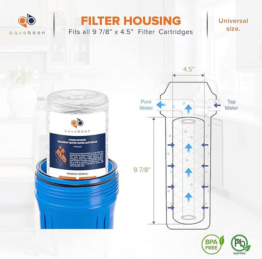 Aquaboon 1 Micron String Wound Water Filter 10x4.5 Replacement - Whole House Water Filter Cartridge Compatible with WP5BB97P,WP10BB97P, AP810, 20-Pack