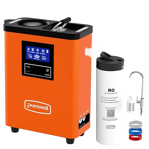 Purewell® K8680 RO Water Purifier System,10-Stage RV Portable Water Filtration Survival with UV,Desalination Rate Reaches 95%,Survival Gear Purification for Drinking,Team Camping，Travel(Orange)