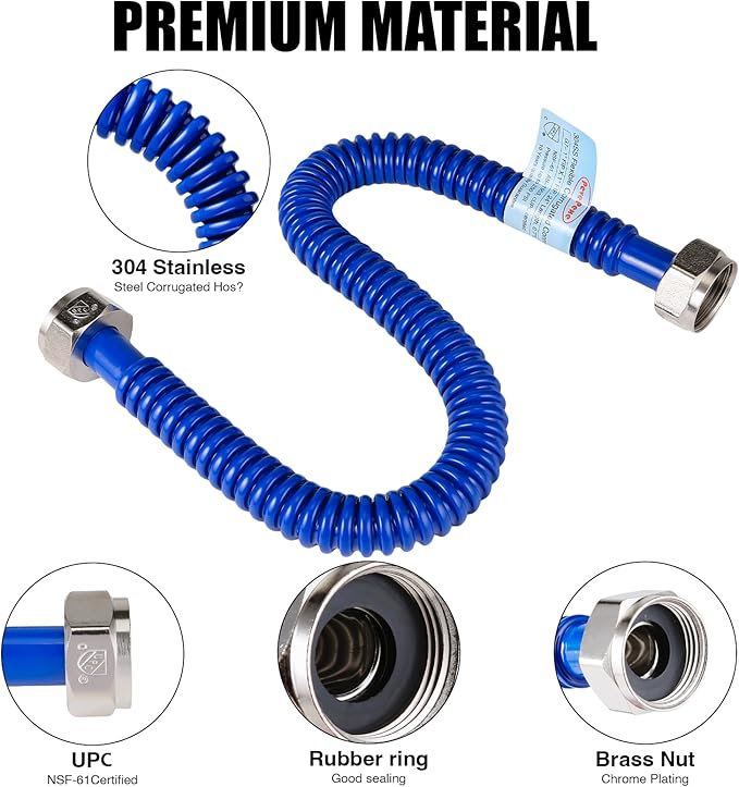 2 Pack, Upgrade Hot & Cold Water Heater Hose, 1" FIP x 1" FIP x 24 in Length Stainless Steel Corrugated Water Line Connector For Water Softener Tanks, Rubber Coating Red & Blue