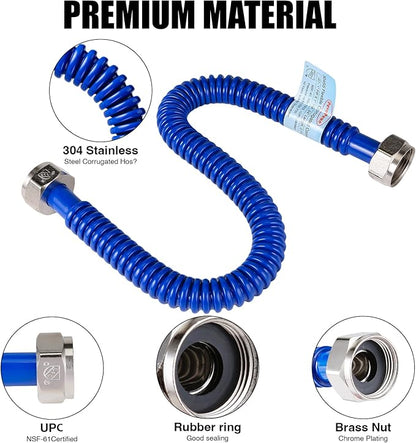 2 Pack, Upgrade Hot & Cold Water Heater Hose, 1" FIP x 1" FIP x 24 in Length Stainless Steel Corrugated Water Line Connector For Water Softener Tanks, Rubber Coating Red & Blue