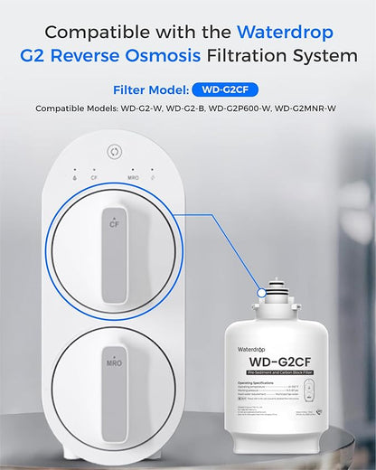 Waterdrop G2-2CF Filter, Replacement for G2 & G2P600 Reverse Osmosis System, 12-Month Lifetime, 2-Pack