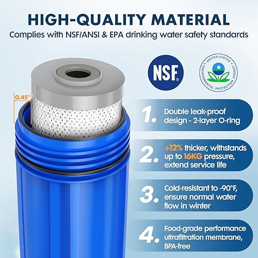 Whole House Water Filter System,Reduce Scale Chlorine,3 Stage Water Purifier,Top-Tier Sediment & Carbon Filter with FOF Technology Filter Out 99% Vocs,Metal,Soften Water,Healthier Skin,20x4.5Inch