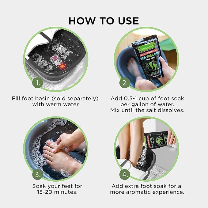 EXTRA STRENGTH Tea Tree Oil Foot Soak with Epsom Salt - Made in USA - for Toenails, Athlete's Foot, Itchy Feet, Stubborn Smelly Odor, Pedicure, Foot Calluses & Soothes Sore Tired Achy Feet-2 Pack