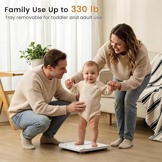 YAUYIK Baby Scale, 330lbs Capacity Baby Weight Scale & Pet Scale, Accurate Baby Scales for Weighing Infants to Adults, LED Display with Tare & Hold Function, 27-inch Height Measurement Tray