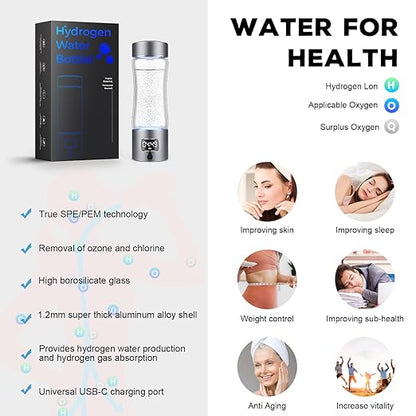 Hydrogen Water Bottle Generator with SPE/PEM Technology, 5000PPB,Portable Rechargeable Hydrogen Water Ionizer Machine for Home,Office, Gym,Travel -Gift for Holidays