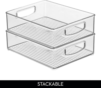 iDesign Plastic Stackable Pantry Bin - Organizer Bin with Handles for Cabinets or Fridge - Set of 2 - Clear