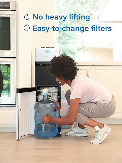 Brio 520 Bottom Load Water Cooler Dispenser for 5 Gallon Bottle w/ 2 Stage Filter | Hot Cold & Room Temp Water Options for Home & Office | Removes Chlorine, VOC's, Bad Taste & Chemicals