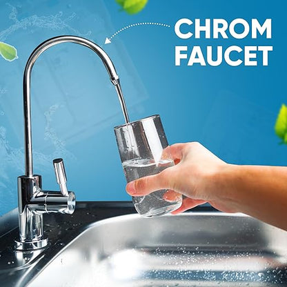 Tankless Slim Under-Counter Water Filter System 5-Stage Filtration Removes Odor & Chlorine, Includes Chrome Faucet - Ideal for Under Sink, Refrigerators, Coffee & Ice Makers