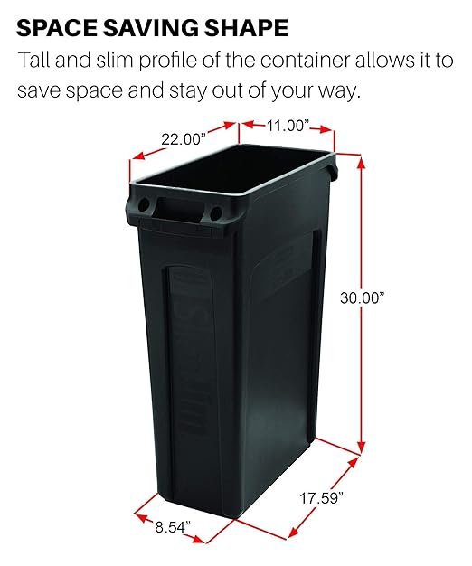 Rubbermaid Commercial Products Slim Jim Trash/Garbage Can with Venting Channels, 23-Gallon, Yellow, for Kitchen/Office/Workspace, Pack of 4