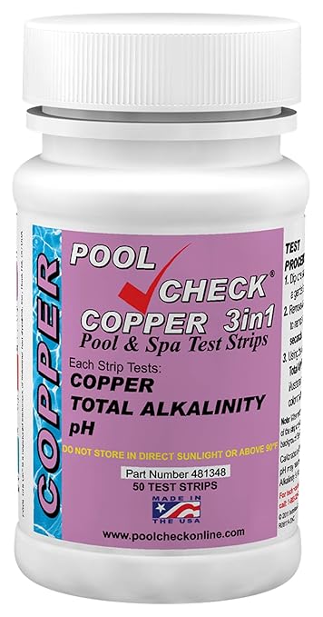 Industrial Test Systems 481348 Copper 3 in 1 Pool Check | Made in USA | 3 Parameter Pool Test Strips | Copper, pH, & Total Alkalinity | Easy Match Colors | Lowest Copper Detection Levels