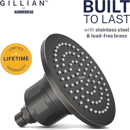 Gillian™ by HammerHead High Pressure Shower Head with Filter – KDF-55 Filtered Shower Head for Hard Water, Healthier Skin & Hair – Metal 6-Inch Rainfall Showerhead with Filters, Oil Rubbed Bronze