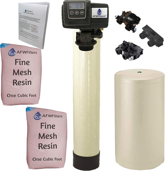 AFWFilters 2 cubic Foot (64k) Whole Home Iron Pro Water Softener with Fine Mesh Resin, 3/4" Plastic MNPT Connection, and Almond Tanks