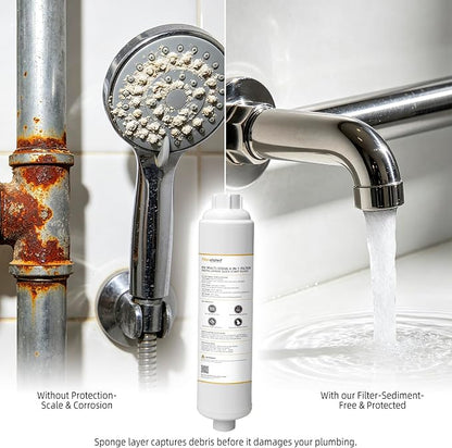 Filterelated RV Inline, Zeo & Crystphos KDF, Anti-Scale, Chlorine & Metals | 6-Stage KDF, Carbon, Zeolite, Crystphos & Dual PP Sediment, Flexible Hose Protector