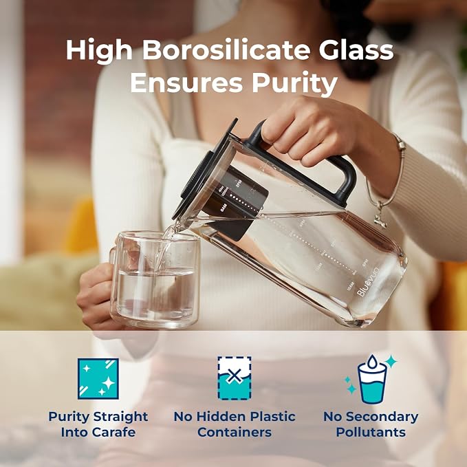 Bluevua RO100ROPOT-Lite(UV) Countertop Reverse Osmosis Water Filter System, White, with One Extra ROPOT-LITE Replacement Carafe, Bundle