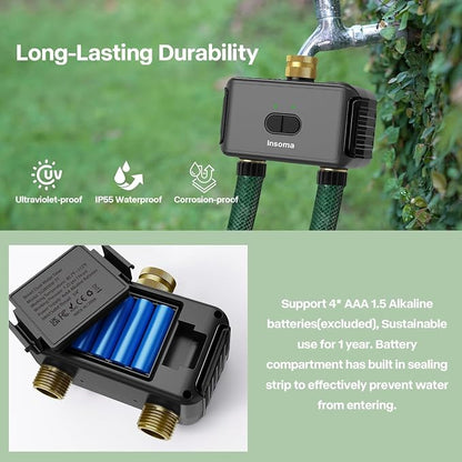 Smart Water Sprinkler Timer with 2 Outlets (2 Zone Smart Water Timer Dark Gray-Brass Inlet & Brass Outlet)