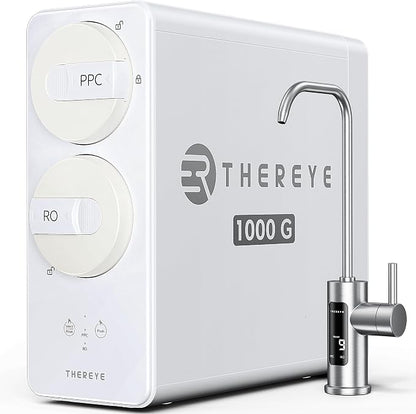 Thereye 8 Stage Reverse Osmosis System, 1000 GPD Tankless Reverse Osmosis Water Filter, Under Sink RO Water Filtration System, Reduce PFAS & TDS, Smart LED Faucet, 2:1 Pure to Drain, White