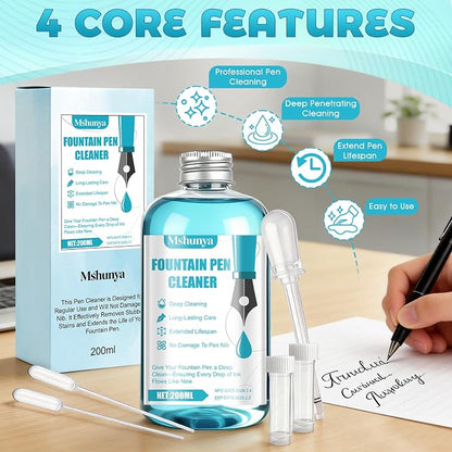 Fountain Pen Cleaner, Highly Efficient Rinsing, Long-Lasting Care, 6.67 Oz | Fountain Pen Cleaning Kit, Includes Complete Set of Tools, Won't Damage the Nib, Extends the Lifespan of Your Fountain Pen