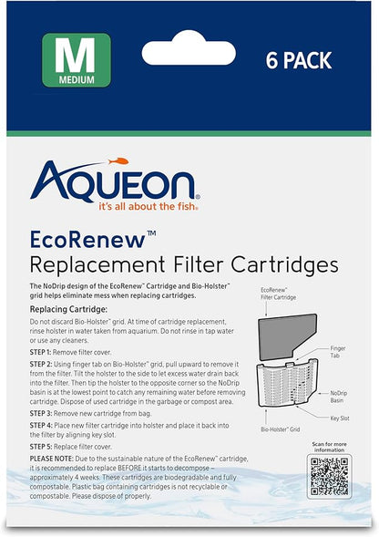 Aqueon Genuine EcoRenew Filter Cartridges, for Freshwater and Saltwater Aquariums, Medium, 6-Pack