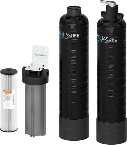 Aquasure Serene Lite 800K Gallons Whole House Salt-Free Water Conditioner/Descaler Bundle with Pleated Sediment Filter and GAC/KDF55 Treatment System for 1-3 Bathrooms | Removes 99% of Contaminants