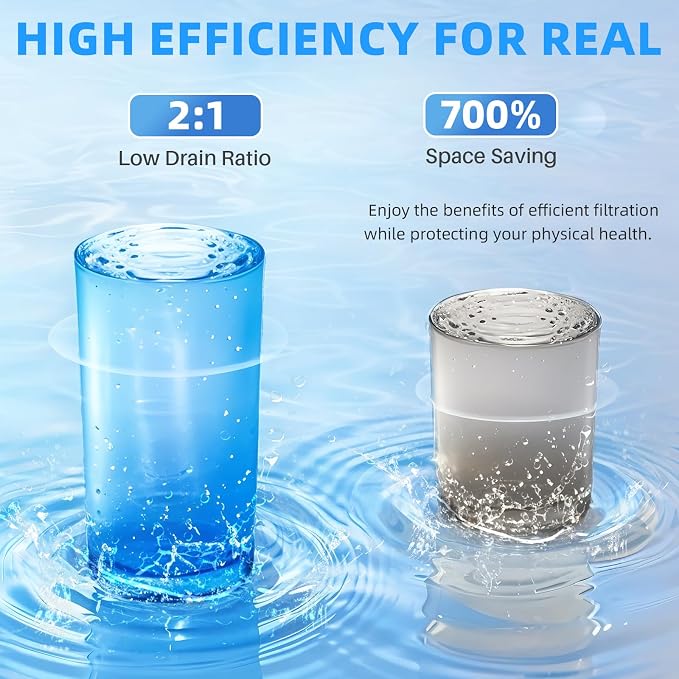 Alkaline UV Reverse Osmosis System Stainless Steel 500 GPD Tankless RO Water Filter 8 Stage Remineralization Under Sink Water Filtration with Faucet 2:1 Pure to Drain