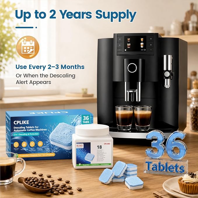 CPLIKE Descaling Tablets for Jura Automatic Coffee Machines | 2-Phase Coffee Machine Cleaner & Decalcifying Tablets for Jura, Extends Machine Life, Preserves Coffee Flavor, 36 Tablets