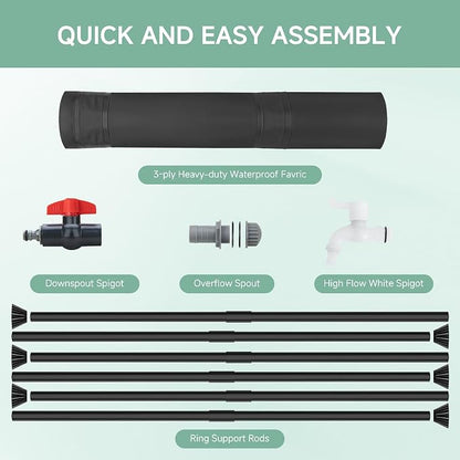 Collapsible Rain Barrel Water Storage Containers-53 Gallon Portable Rainwater Collect System Water Tank to Collect Rainwater from Gutter Downspout Water Catcher with Spigots,Filter＆Overflow Kits