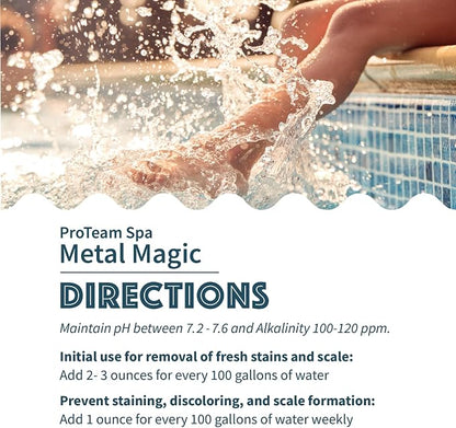 Proteam Spa Metal Magic - Spa Metal Remover for Hot Tub with SplashWiz Hot Tub Chemicals Care Guide - Made in USA (1 qt) (2 Pack)