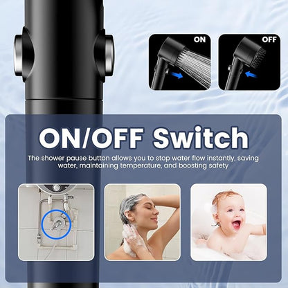 Filtered Shower Head with Handheld, High Pressure 5-Spray Ion Drops Shower Head with Filters for Hard Water, ON/OFF Switch Showerhead for Pets Bath, Shower Heads Filter - Remove Chlorine