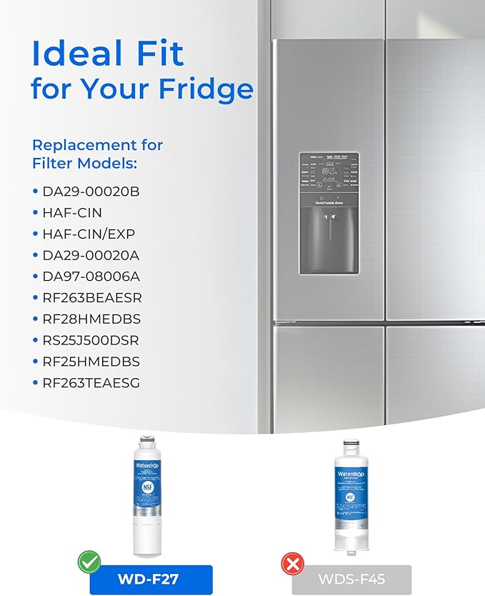 Waterdrop DA29-00020B Refrigerator Water Filter, Replacement for Samsung® HAF-CIN/EXP, DA29-00020A/B, DA29-00020B-1, RF263BEAESR, RF28HMEDBSR, RF263TEAESG, RF4287HARS, 6 Filters